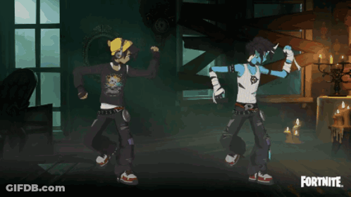 Two Cartoon Characters Dancing Fortnite GIF