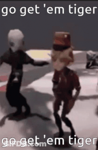 Two Cartoon Characters Dancing Go Get Em Tiger GIF