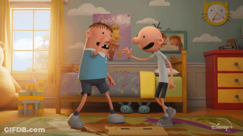 Two Cartoon Characters Dancing In Bedroom With Disney+ Logo GIF