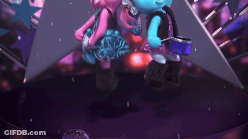 Two Cartoon Characters Dancing On A Stage In Front Of A Star GIF