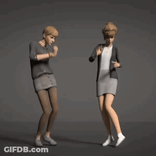 Two Cartoon Characters Dancing One In Skirt GIF