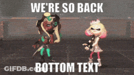 Two Cartoon Characters Dancing With The Words We 'Re So Back Bottom Text Below Them GIF