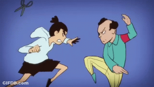 Two Cartoon Characters Fighting GIF