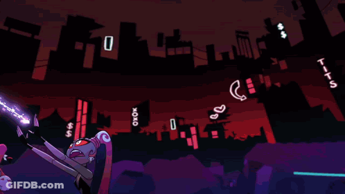 Two Cartoon Characters Fighting In City GIF