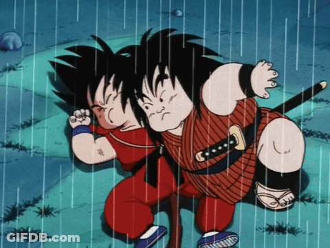 Two Cartoon Characters Fighting In Rain One With Sword GIF