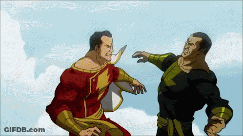 Two Cartoon Characters Fighting In Sky GIF