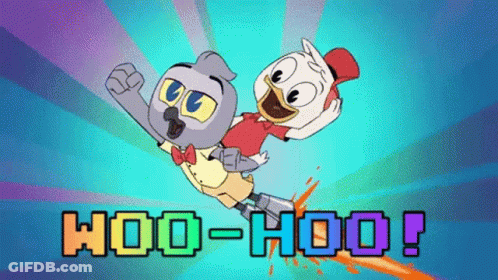Two Cartoon Characters Flying Saying Hoo-Hoo GIF