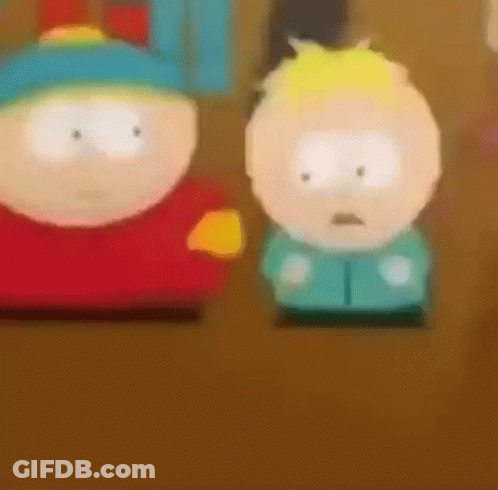 Two Cartoon Characters From South Park Are Standing Next To Each Other On A Brown Background . GIF