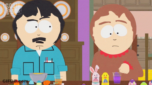 Two Cartoon Characters From South Park Sitting At A Table GIF
