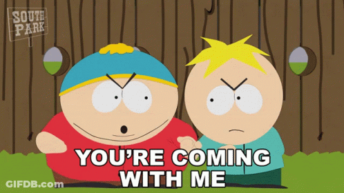 Two Cartoon Characters From South Park Standing Next To Each Other GIF
