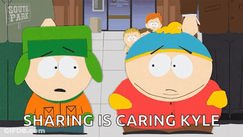 Two Cartoon Characters From South Park Standing Next To Each Other GIF