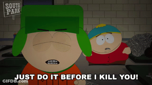 Two Cartoon Characters From South Park Standing Next To Each Other GIF