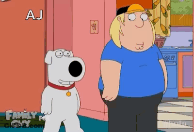 Two Cartoon Characters From The Family Guy Are Standing Next To Each Other In A Room . GIF