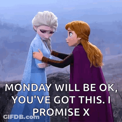Two Cartoon Characters From The Movie Frozen Are Hugging Each Other GIF