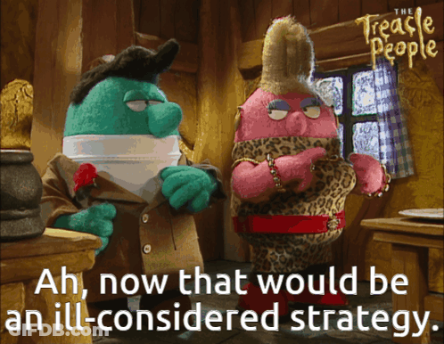 Two Cartoon Characters From The Treacle People Are Standing Next To Each Other GIF