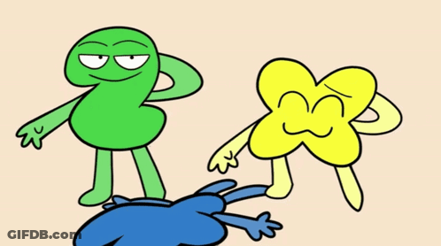 Two Cartoon Characters Green And Yellow GIF