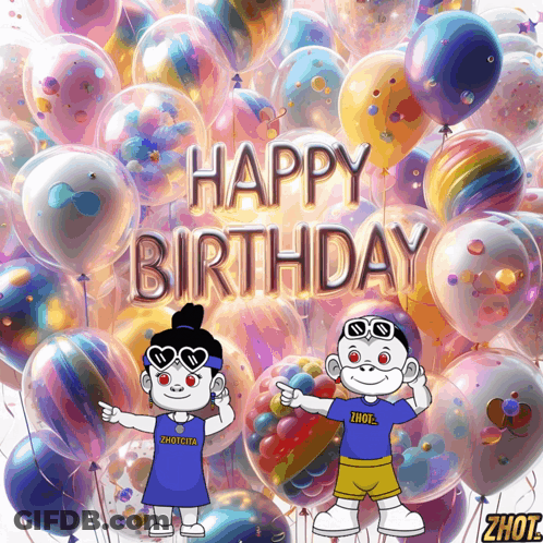 Two Cartoon Characters Happy Birthday GIF