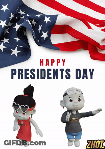 Two Cartoon Characters Happy Presidents Day American Flag GIF