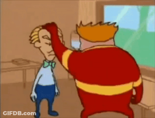 Two Cartoon Characters In Red And Yellow Costume GIF