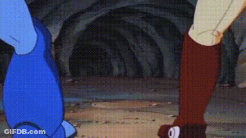 Two Cartoon Characters In Tunnel GIF