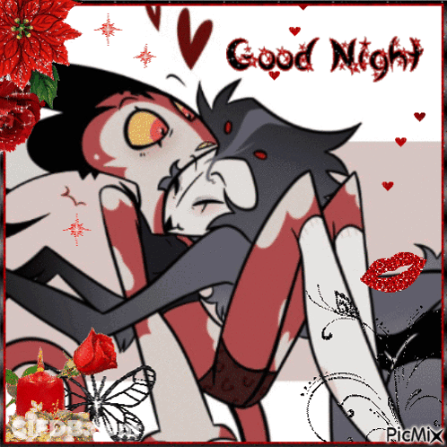 Two Cartoon Characters Kissing Good Night GIF