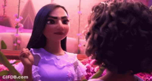 Two Cartoon Characters Looking At Each Other In Room GIF