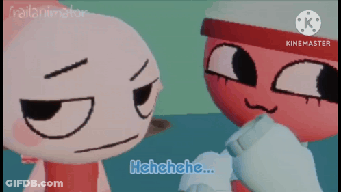 Two Cartoon Characters Looking At Each Other Saying Hhhhe GIF