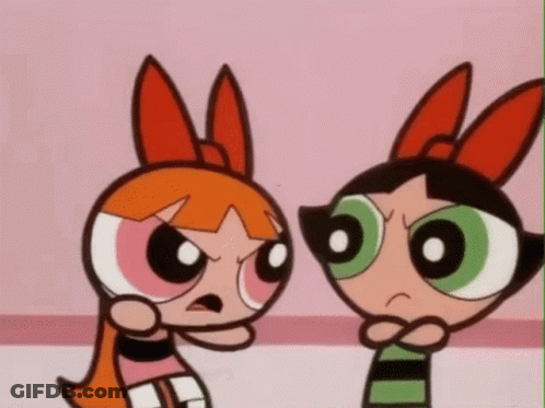 Two Cartoon Characters Looking At Each Other GIF