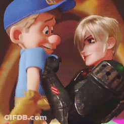 Two Cartoon Characters Looking At Each Other With One Wearing A Blue Hat With The Letter W On It GIF