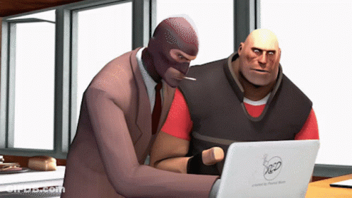 Two Cartoon Characters Looking At Laptop Saying Powered By Pepsi GIF