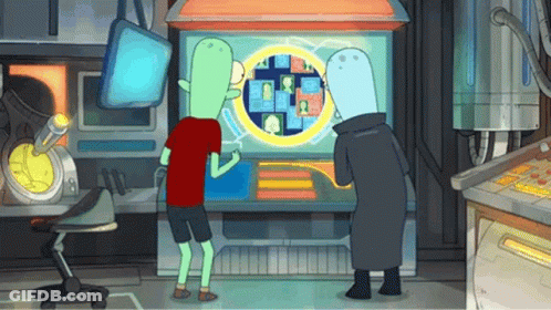 Two Cartoon Characters Looking At Screen With Faces GIF