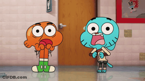 Two Cartoon Characters Mouths Open At Door GIF