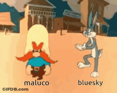 Two Cartoon Characters Named Maluco And Bluesky Are Standing Next To Each Other In The Desert . GIF