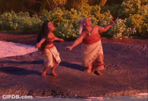 Two Cartoon Characters On Beach With Hands In Air GIF