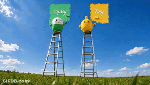 Two Cartoon Characters On Ladders Paint Green And Yellow Square With Cupsey And Tiny GIF