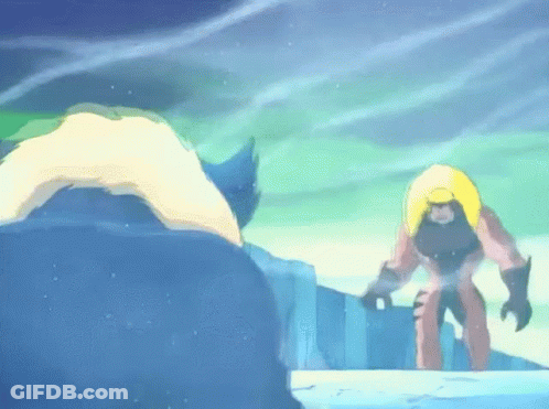 Two Cartoon Characters On Snowy Hill GIF