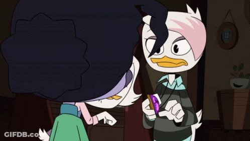 Two Cartoon Characters One Holding Purple Item GIF