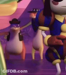 Two Cartoon Characters, One In Cowboy Hat GIF