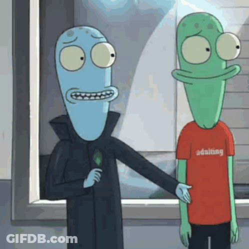 Two Cartoon Characters One In Red Adulting Shirt GIF