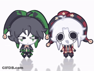 Two Cartoon Characters, One In Red And Black GIF