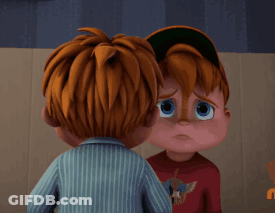 Two Cartoon Characters One In Red Bird Shirt GIF