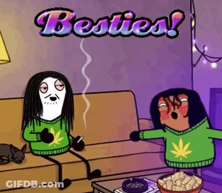 Two Cartoon Characters One Smoking Cigarette Besties GIF