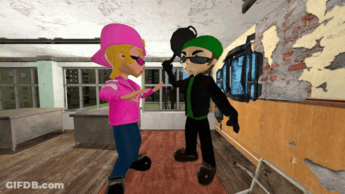 Two Cartoon Characters One Wearing Green Hat GIF