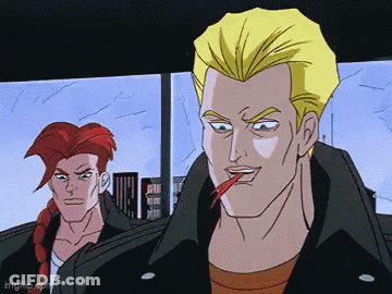 Two Cartoon Characters One With Snake In Mouth GIF