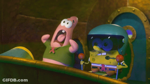 Two Cartoon Characters Patrick And Spongebob Are In A Room GIF