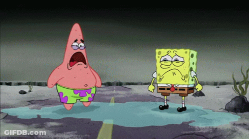 Two Cartoon Characters Patrick And Spongebob Are Standing In A Puddle Of Water GIF