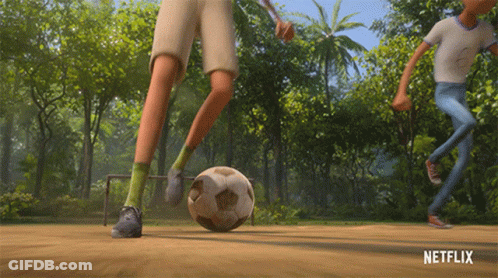 Two Cartoon Characters Playing Soccer With Netflix Logo GIF