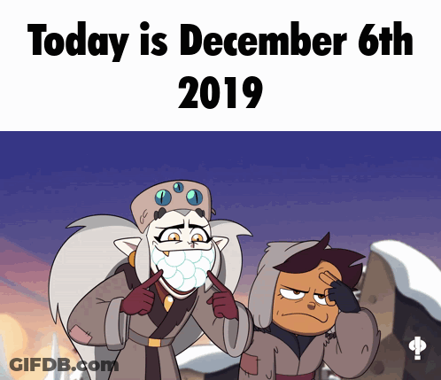Two Cartoon Characters Pointing To December 6 2019 GIF