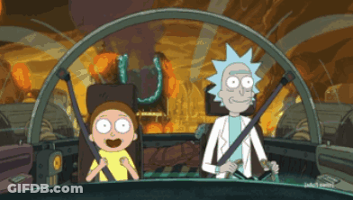 Two Cartoon Characters Rick And Morty Are Sitting In A Car With Their Seat Belts On GIF