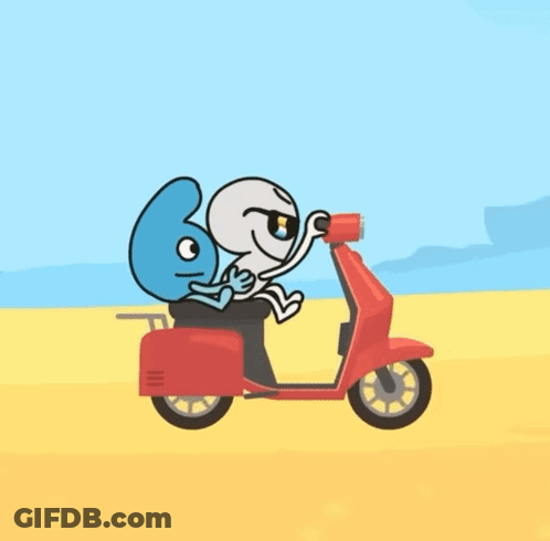 Two Cartoon Characters Riding Red Scooter GIF